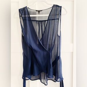 Banana Republic Blue Sleeveless Sheer Wrap Blouse
